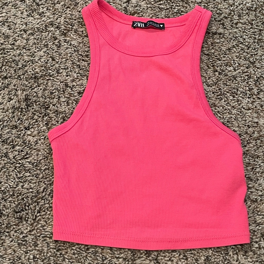 Zara Pink Ribbed Tank Top
